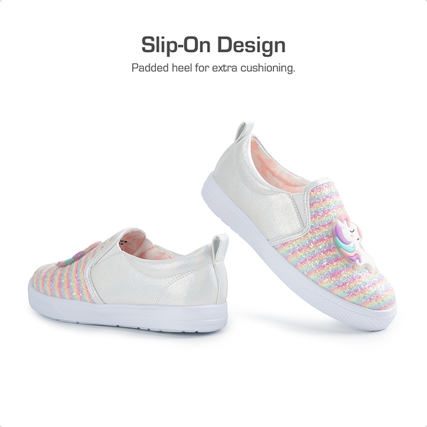 [Storybook Unicorn] Toddlers & Little Girls' Slip On Walking Sneakers - RAINBOW IVORY - 3